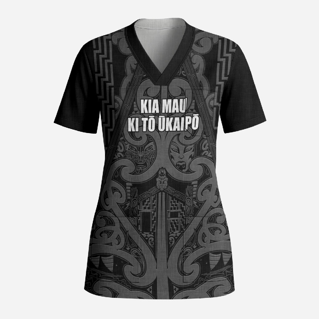 Maori Language Week Personalised Scrub Top Kia Mau Ki To Ukaipo Grey Color