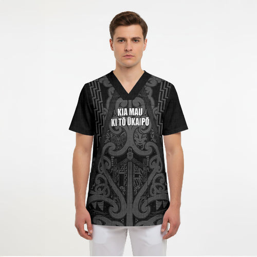 Maori Language Week Personalised Scrub Top Kia Mau Ki To Ukaipo Grey Color