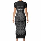 Maori Language Week Personalised Short Sleeve Bodycon Dress Kia Mau Ki To Ukaipo Grey Color