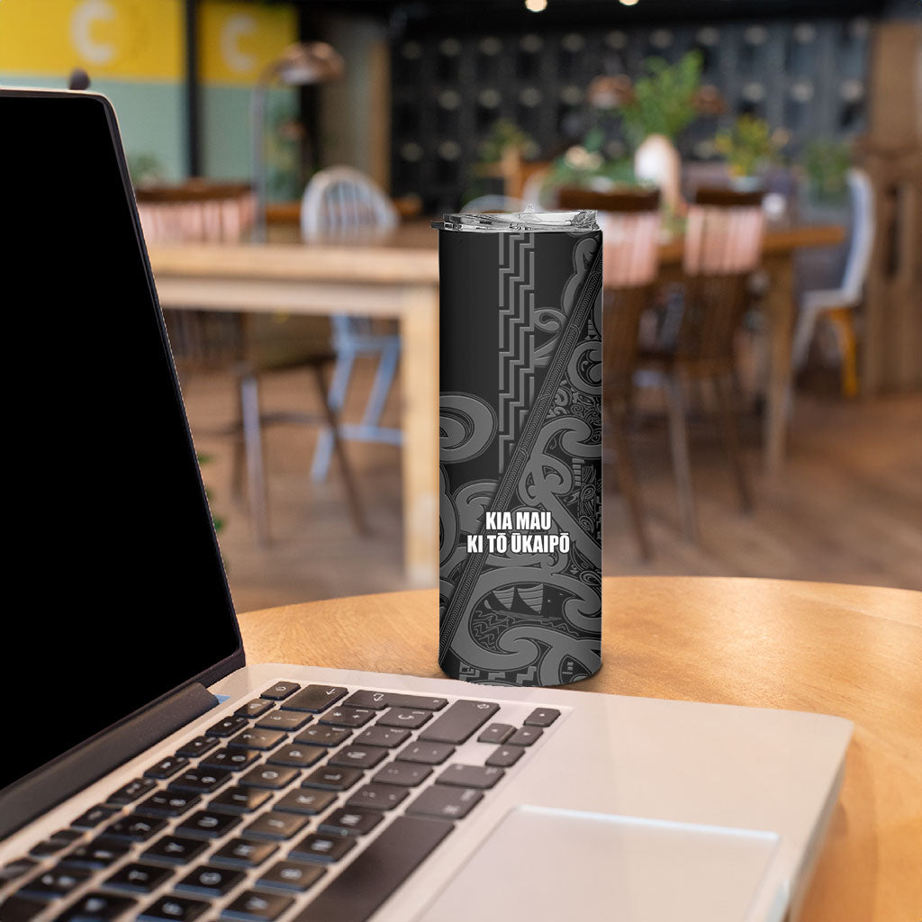 Maori Language Week Personalised Skinny Tumbler Kia Mau Ki To Ukaipo Grey Color