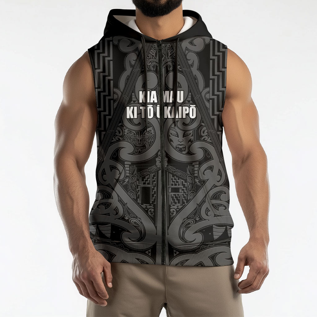Maori Language Week Personalised Sleeveless Zip Hoodie Kia Mau Ki To Ukaipo Grey Color