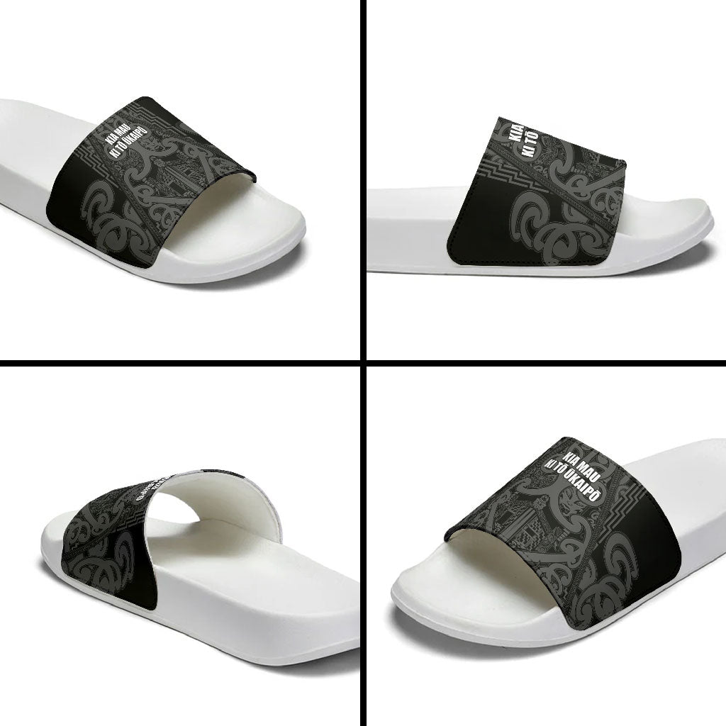 Maori Language Week Slide Sandals Kia Mau Ki To Ukaipo Grey Color