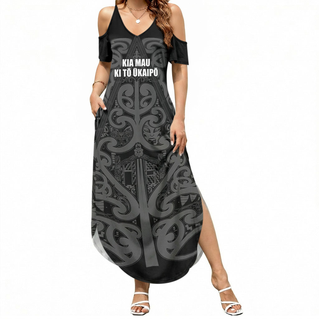 Maori Language Week Personalised Summer Maxi Dress Kia Mau Ki To Ukaipo Grey Color