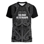 Maori Language Week Personalised Women V-Neck T-Shirt Kia Mau Ki To Ukaipo Grey Color