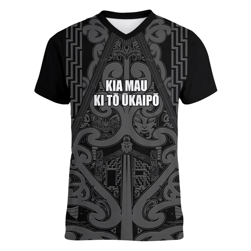 Maori Language Week Personalised Women V-Neck T-Shirt Kia Mau Ki To Ukaipo Grey Color