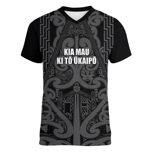 Maori Language Week Personalised Women V-Neck T-Shirt Kia Mau Ki To Ukaipo Grey Color