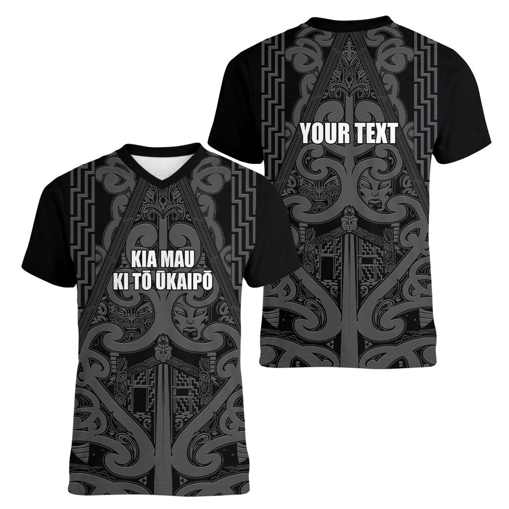 Maori Language Week Personalised Women V-Neck T-Shirt Kia Mau Ki To Ukaipo Grey Color