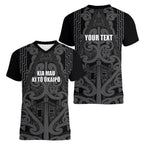 Maori Language Week Personalised Women V-Neck T-Shirt Kia Mau Ki To Ukaipo Grey Color