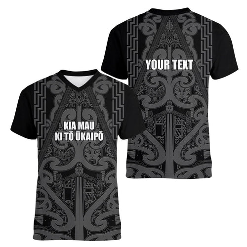 Maori Language Week Personalised Women V-Neck T-Shirt Kia Mau Ki To Ukaipo Grey Color