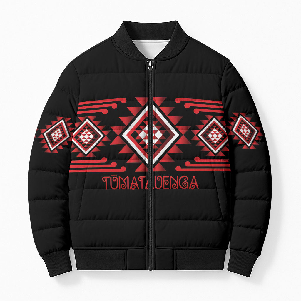 Aotearoa Atua Tumatauenga Personalised Bomber Puffer Jacket Maori God Of War Taniko Motifs