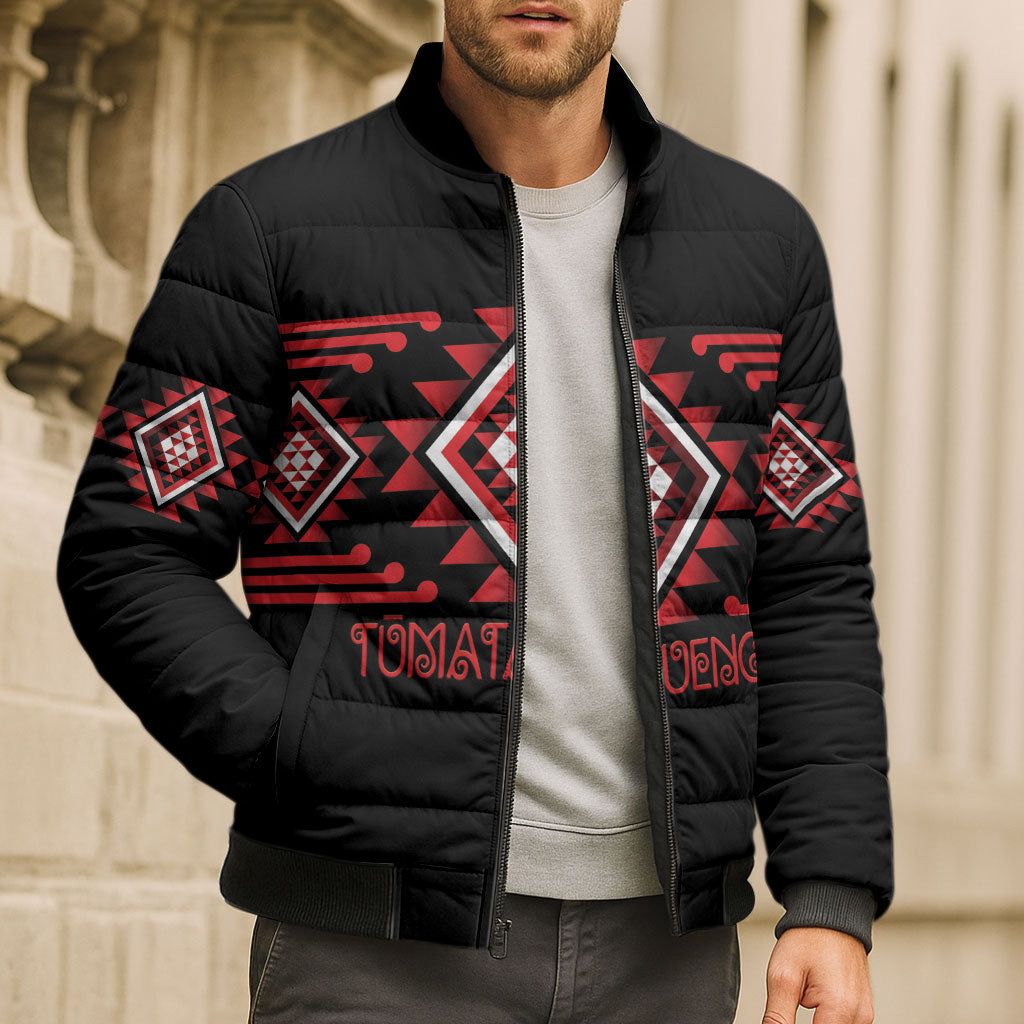Aotearoa Atua Tumatauenga Personalised Bomber Puffer Jacket Maori God Of War Taniko Motifs