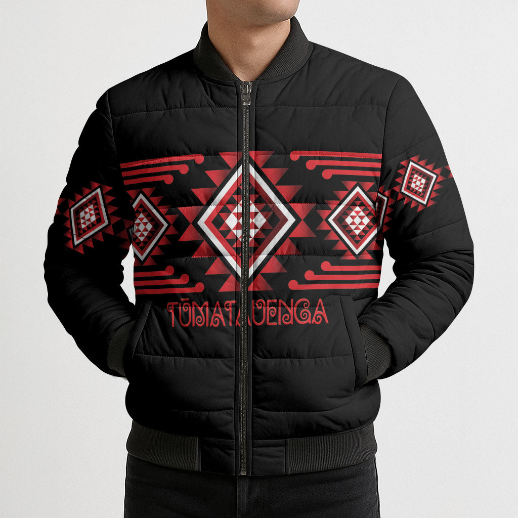 Aotearoa Atua Tumatauenga Personalised Bomber Puffer Jacket Maori God Of War Taniko Motifs