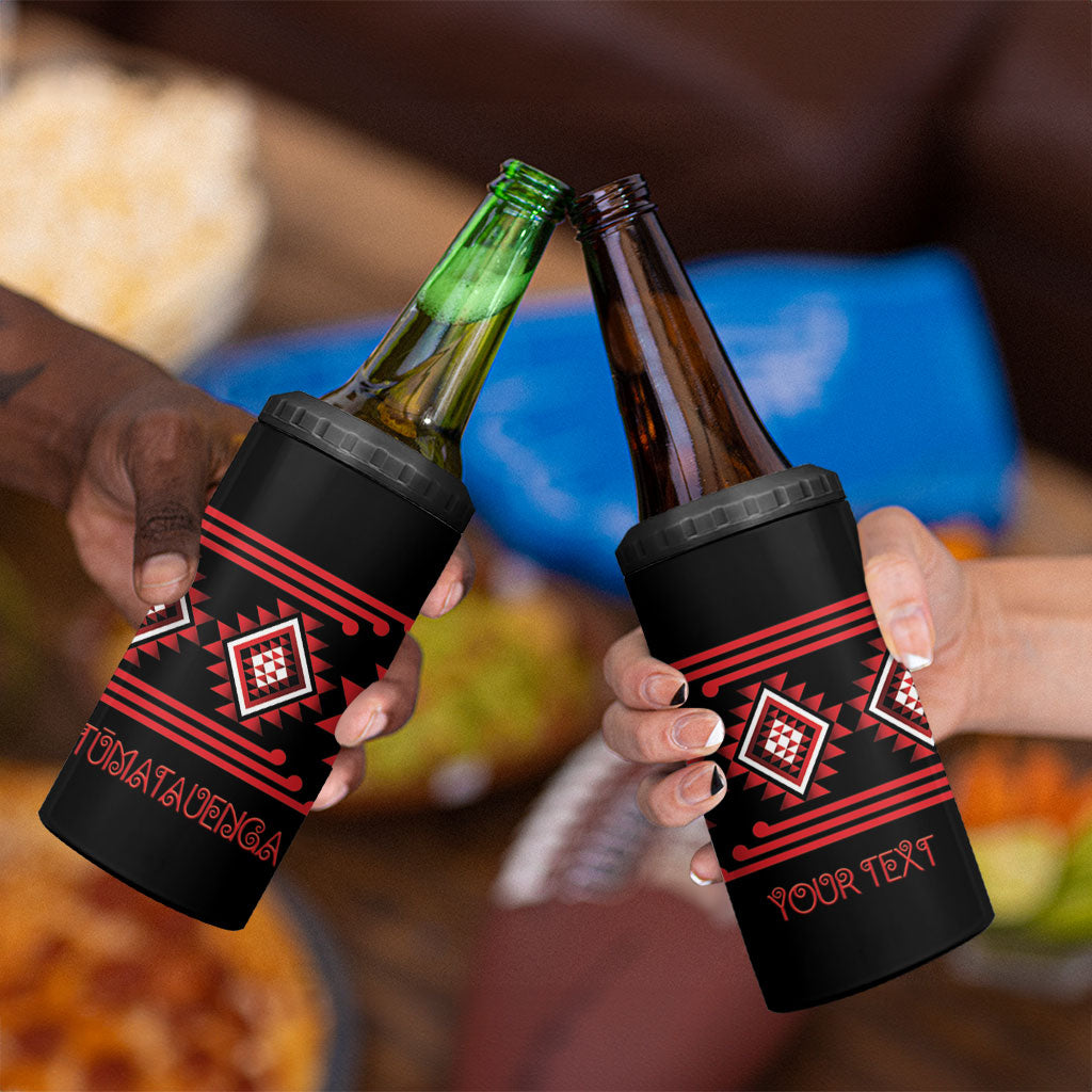 Aotearoa Atua Tumatauenga Personalised 4 in 1 Can Cooler Tumbler Maori God Of War Taniko Motifs