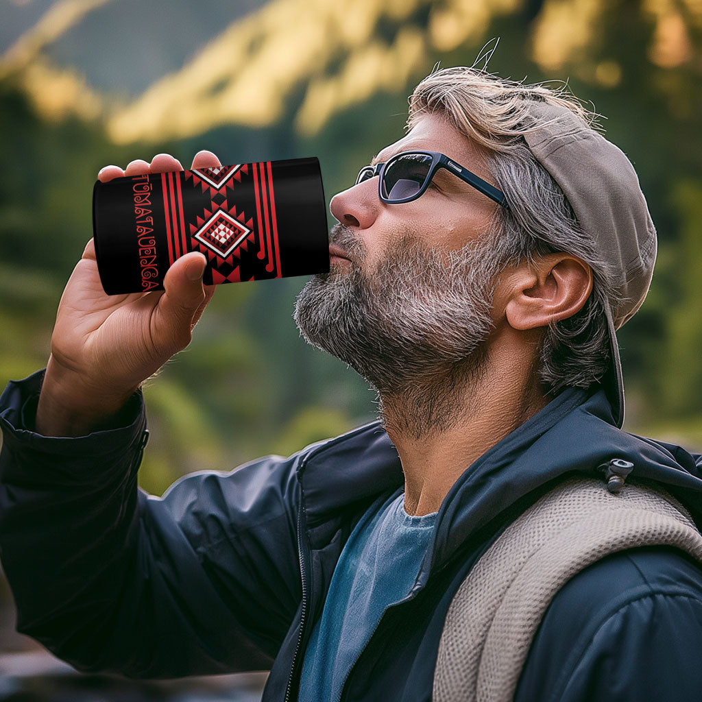 Aotearoa Atua Tumatauenga Personalised 4 in 1 Can Cooler Tumbler Maori God Of War Taniko Motifs