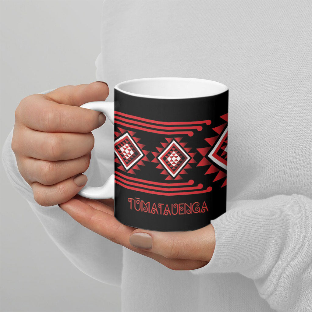 Aotearoa Atua Tumatauenga Personalised Ceramic Mug Maori God Of War Taniko Motifs