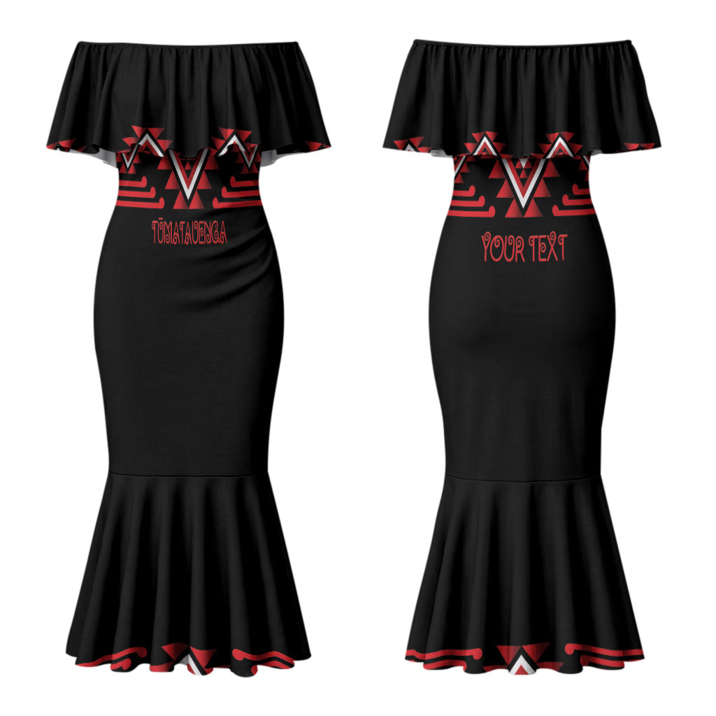 Aotearoa Atua Tumatauenga Personalised Couples Matching Mermaid Dress and Long Sleeve Button Shirt Maori God Of War Taniko Motifs