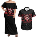 Aotearoa Atua Tumatauenga Personalised Couples Matching Off Shoulder Maxi Dress and Hawaiian Shirt Maori God Of War Taniko Motifs