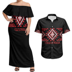 Aotearoa Atua Tumatauenga Personalised Couples Matching Off Shoulder Maxi Dress and Hawaiian Shirt Maori God Of War Taniko Motifs