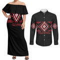 Aotearoa Atua Tumatauenga Personalised Couples Matching Off Shoulder Maxi Dress and Long Sleeve Button Shirt Maori God Of War Taniko Motifs