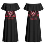 Aotearoa Atua Tumatauenga Personalised Couples Matching Off Shoulder Maxi Dress and Long Sleeve Button Shirt Maori God Of War Taniko Motifs