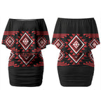 Aotearoa Atua Tumatauenga Personalised Couples Matching Off Shoulder Short Dress and Hawaiian Shirt Maori God Of War Taniko Motifs