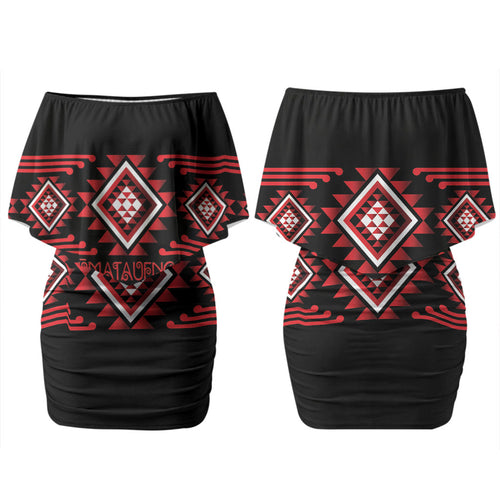 Aotearoa Atua Tumatauenga Personalised Couples Matching Off Shoulder Short Dress and Hawaiian Shirt Maori God Of War Taniko Motifs