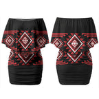 Aotearoa Atua Tumatauenga Personalised Couples Matching Off Shoulder Short Dress and Long Sleeve Button Shirt Maori God Of War Taniko Motifs