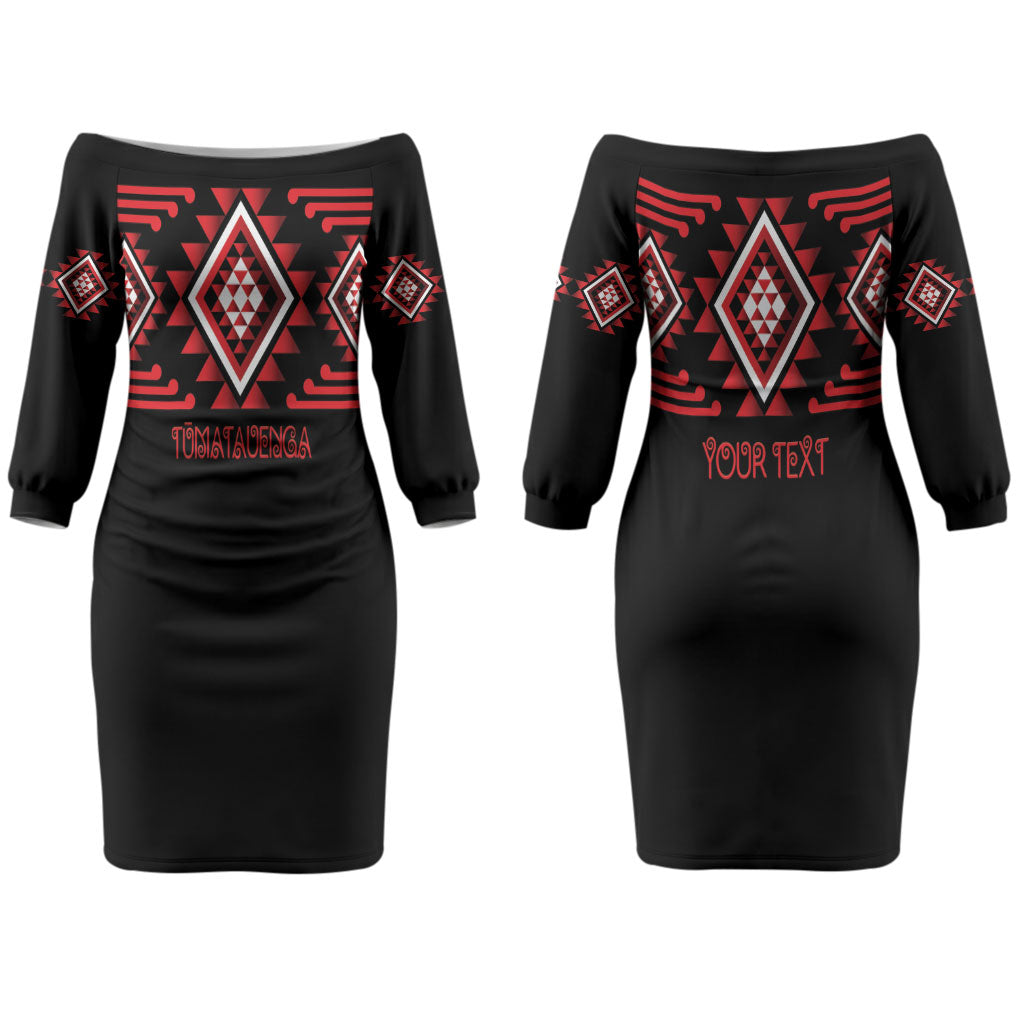 Aotearoa Atua Tumatauenga Personalised Couples Matching Off The Shoulder Long Sleeve Dress and Hawaiian Shirt Maori God Of War Taniko Motifs