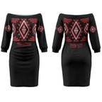 Aotearoa Atua Tumatauenga Personalised Couples Matching Off The Shoulder Long Sleeve Dress and Long Sleeve Button Shirt Maori God Of War Taniko Motifs