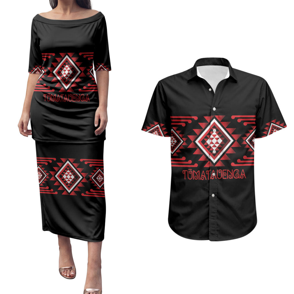 Aotearoa Atua Tumatauenga Personalised Couples Matching Puletasi and Hawaiian Shirt Maori God Of War Taniko Motifs