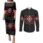Aotearoa Atua Tumatauenga Personalised Couples Matching Puletasi and Long Sleeve Button Shirt Maori God Of War Taniko Motifs