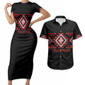 Aotearoa Atua Tumatauenga Personalised Couples Matching Short Sleeve Bodycon Dress and Hawaiian Shirt Maori God Of War Taniko Motifs
