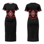 Aotearoa Atua Tumatauenga Personalised Couples Matching Short Sleeve Bodycon Dress and Long Sleeve Button Shirt Maori God Of War Taniko Motifs