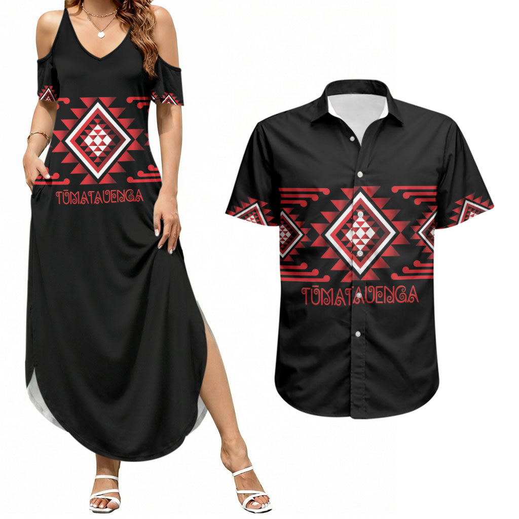 Aotearoa Atua Tumatauenga Personalised Couples Matching Summer Maxi Dress and Hawaiian Shirt Maori God Of War Taniko Motifs