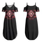 Aotearoa Atua Tumatauenga Personalised Couples Matching Summer Maxi Dress and Long Sleeve Button Shirt Maori God Of War Taniko Motifs