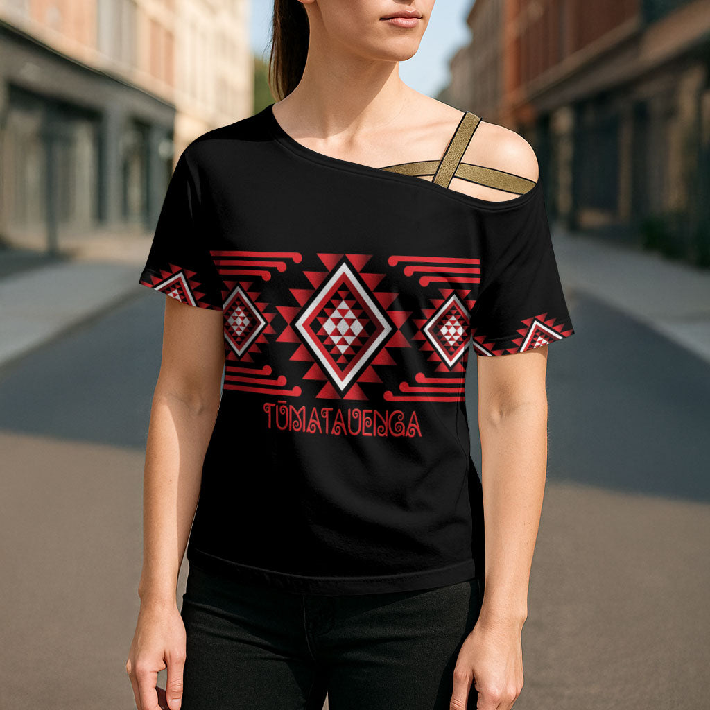 Aotearoa Atua Tumatauenga Personalised Cross Shoulder Shirt Maori God Of War Taniko Motifs
