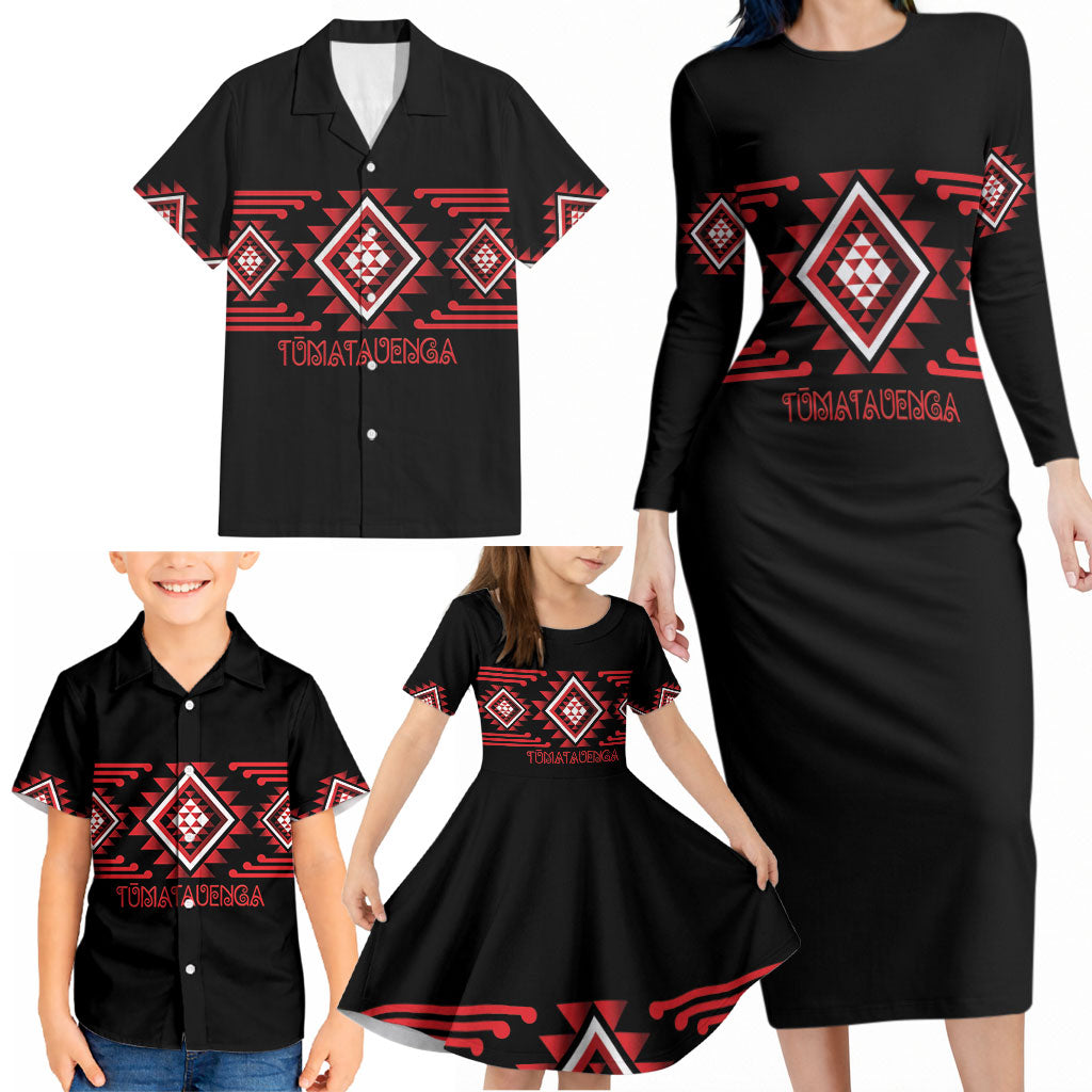 Aotearoa Atua Tumatauenga Personalised Family Matching Long Sleeve Bodycon Dress and Hawaiian Shirt Maori God Of War Taniko Motifs