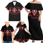 Aotearoa Atua Tumatauenga Personalised Family Matching Off Shoulder Maxi Dress and Hawaiian Shirt Maori God Of War Taniko Motifs