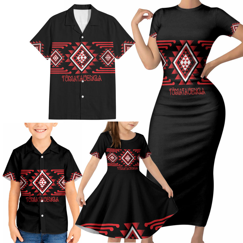Aotearoa Atua Tumatauenga Personalised Family Matching Short Sleeve Bodycon Dress and Hawaiian Shirt Maori God Of War Taniko Motifs