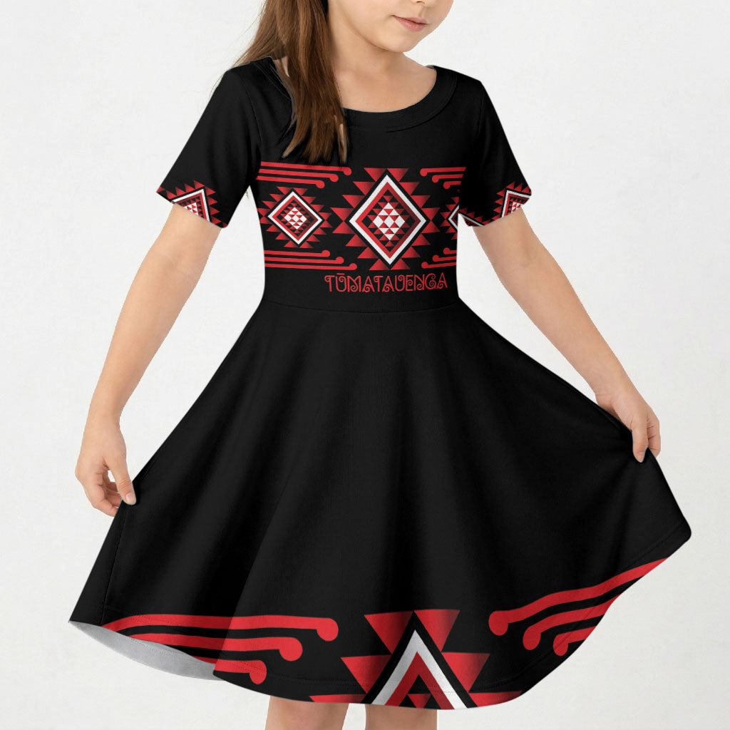 Aotearoa Atua Tumatauenga Personalised Kid Short Sleeve Dress Maori God Of War Taniko Motifs