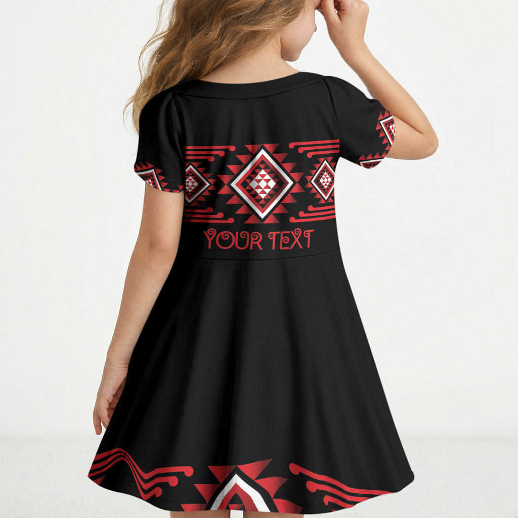 Aotearoa Atua Tumatauenga Personalised Kid Short Sleeve Dress Maori God Of War Taniko Motifs