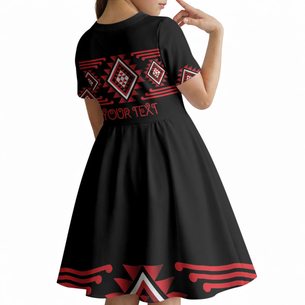 Aotearoa Atua Tumatauenga Personalised Kid Short Sleeve Dress Maori God Of War Taniko Motifs