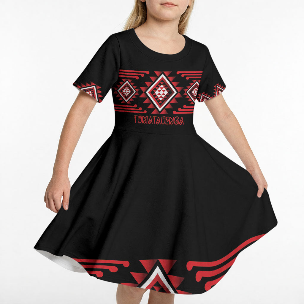 Aotearoa Atua Tumatauenga Personalised Kid Short Sleeve Dress Maori God Of War Taniko Motifs