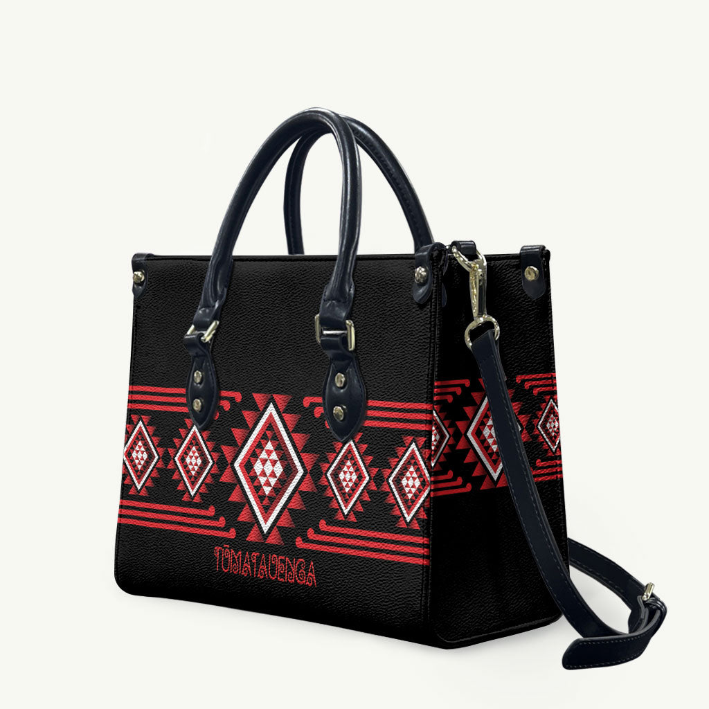 Aotearoa Atua Tumatauenga Leather Bag Maori God Of War Taniko Motifs