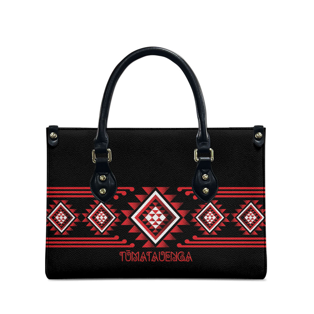 Aotearoa Atua Tumatauenga Leather Bag Maori God Of War Taniko Motifs
