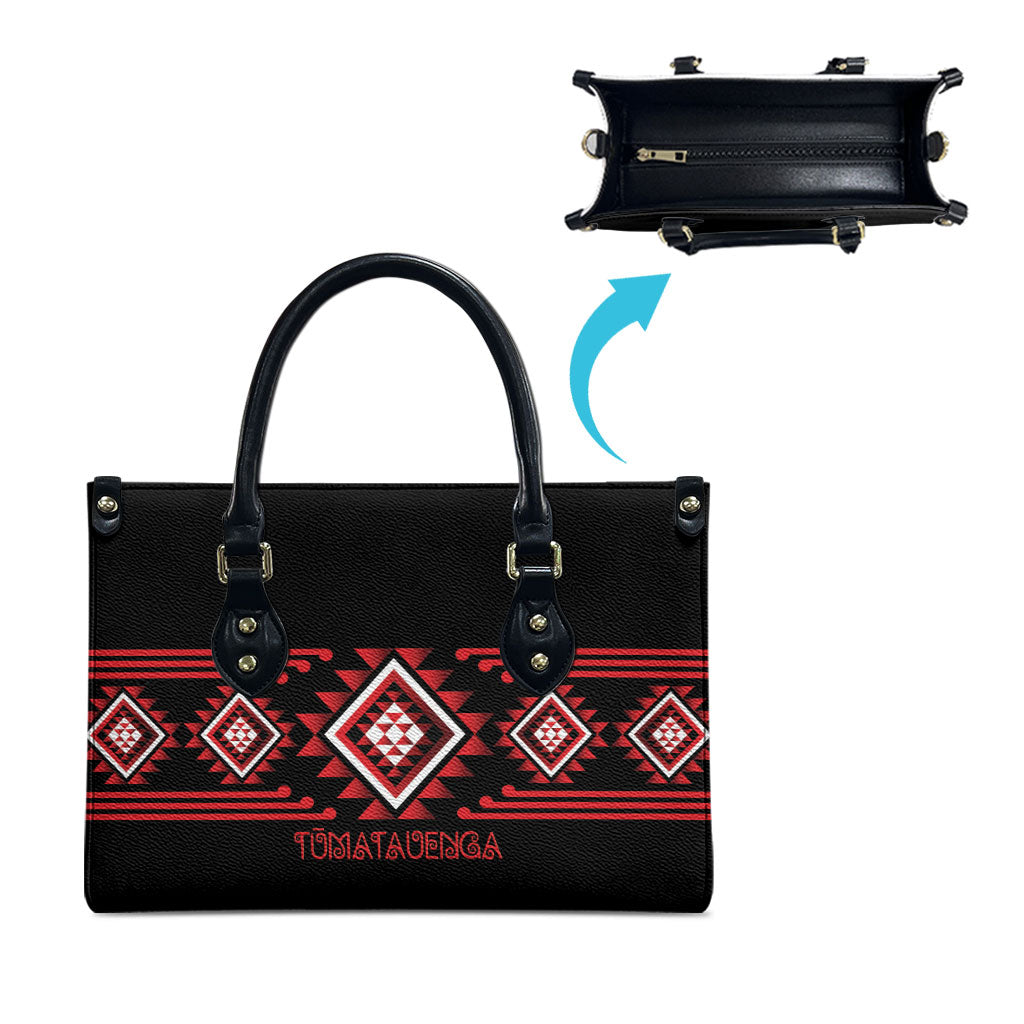 Aotearoa Atua Tumatauenga Leather Bag Maori God Of War Taniko Motifs