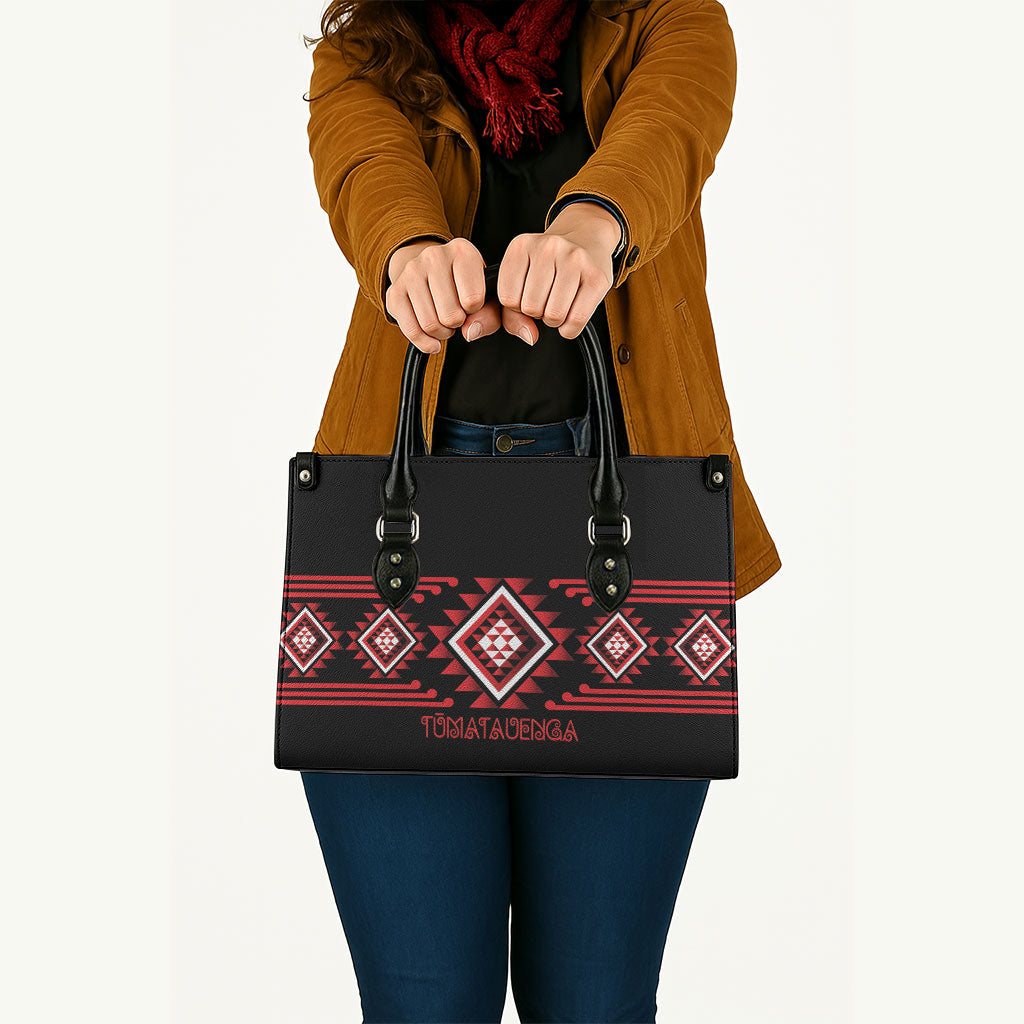Aotearoa Atua Tumatauenga Leather Bag Maori God Of War Taniko Motifs