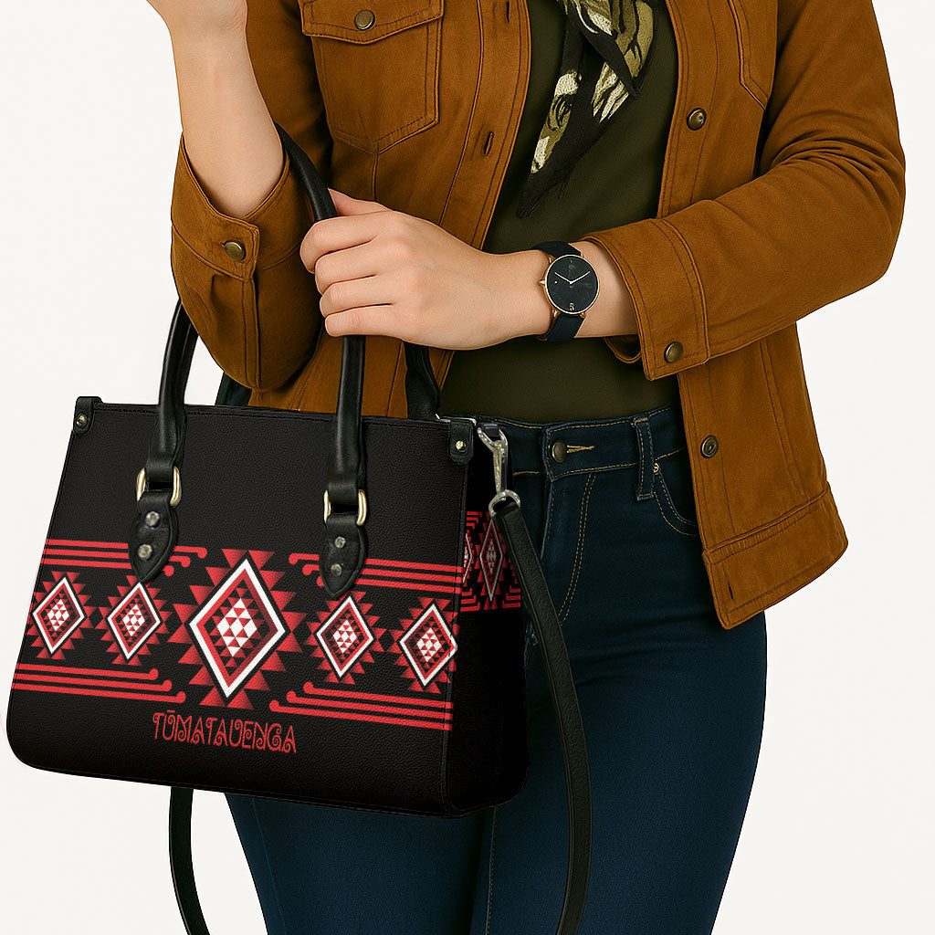 Aotearoa Atua Tumatauenga Leather Bag Maori God Of War Taniko Motifs