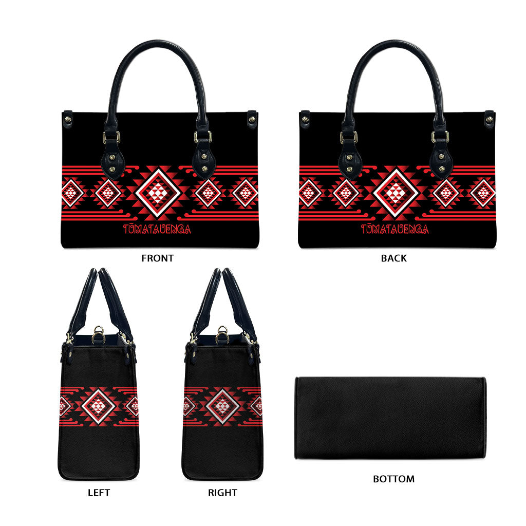 Aotearoa Atua Tumatauenga Leather Bag Maori God Of War Taniko Motifs