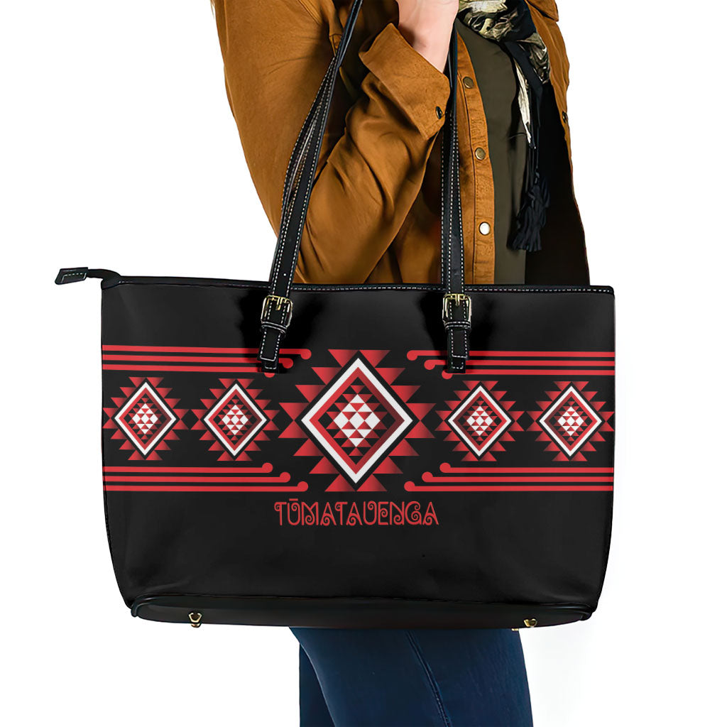 Aotearoa Atua Tumatauenga Leather Tote Bag Maori God Of War Taniko Motifs
